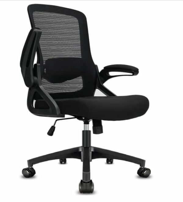 Durrafy Office Chair Ergonomic Desk Chair with 90° Flip-up Armrest Lumbar Support, Height Adjustable Chair, Executive Swivel Computer Padded Seat Cushion for Home/Office