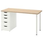 Lagkapten/Alex Desk, 140x60 cm, durable and easy to care for. Desks for home. Desks computer desks. Tables desks. (White stained oak effect/white)