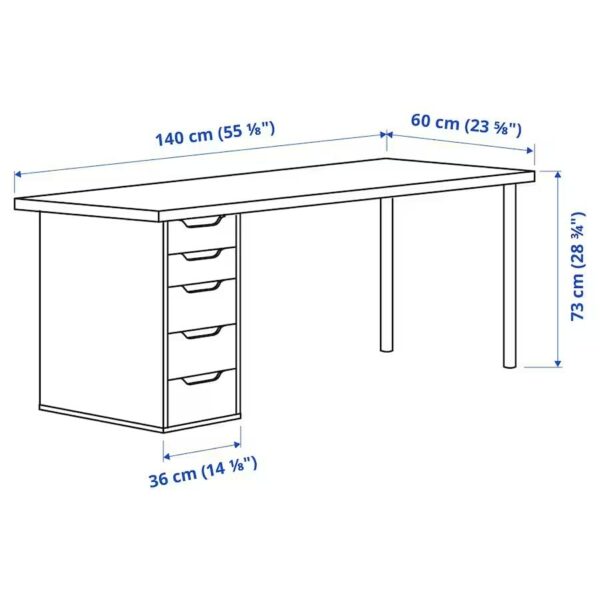 Lagkapten/Alex Desk, 140x60 cm, durable and easy to care for. Desks for home. Desks computer desks. Tables desks. (White/white stained oak effec)