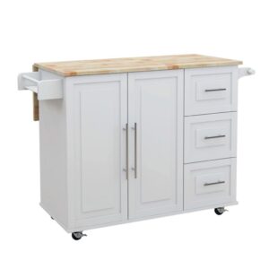 Rolling Kitchen Island Cart with Solid Wood Countertop Spice Rack and Wheels Portable Kitchen Cart (1 Piece)