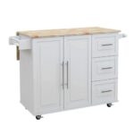 Kitchen Island Cart On Wheels,Rolling Kitchen Cart With Solid Wood Countertop And Spice Rack, Rolling Kitchen lofty ambition