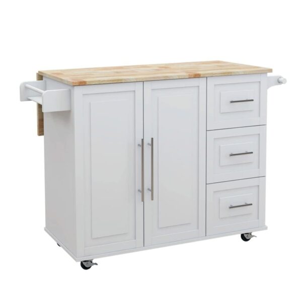 Kitchen Island Cart On Wheels,Rolling Kitchen Cart With Solid Wood Countertop And Spice Rack, Rolling Kitchen lofty ambition