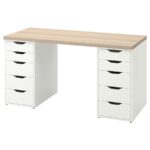 Lagkapten/Alex Desk, 140x60 cm, Durable Easy to Care For. Home Desks. White Stained Oak Effect/White