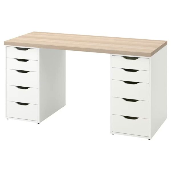 Lagkapten/Alex Desk, 140x60 cm, Durable Easy to Care For. Home Desks. White Stained Oak Effect/White