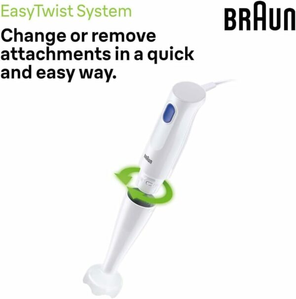 Braun MultiQuick 1 Hand Mixer MQ10.001P, Lightweight Mixer with EasyTwist Technology, One Speed, 450W, White