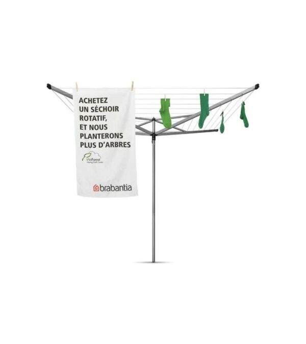 Brabantia 50m Essential Rotary Washing Line (Metallic Grey) Collapsible Umbrella System, 4 Arm Outdoor Clothes Dryer + 35mm Plastic Ground Tube