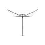 Brabantia 50m Essential Rotary Washing Line (Metallic Grey) Collapsible Umbrella System, 4 Arm Outdoor Clothes Dryer + 35mm Plastic Ground Tube