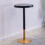 Modern Round Marble Bar Table, Bistro Cocktail Table with Metal Base, Marble Countertop, Easy to Clean