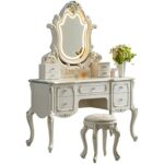 MIAOHY Dressing Table Bedroom Vanity Table with Light Vanity Table Pearl White