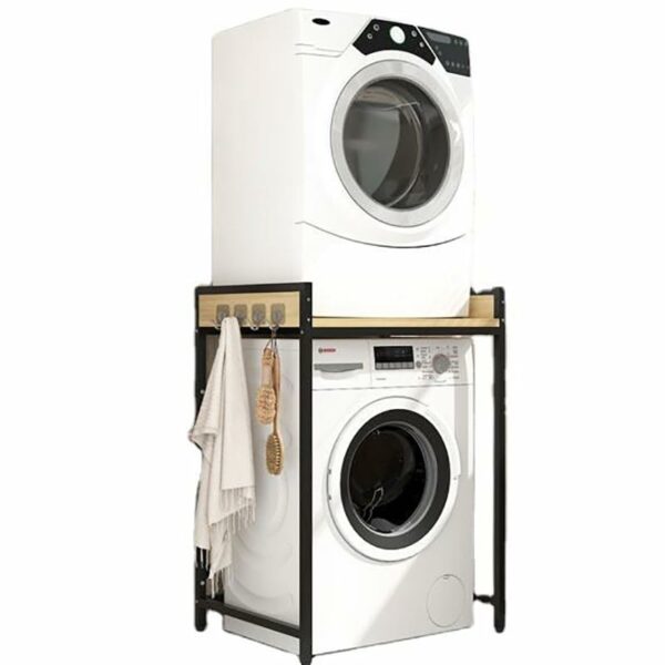 Dryer Stand Adjustable Portable Stacking Kit for Front Loader Washing Machine & Tumble Dryer - Space Saving Solution for Laundry With No Wall Mounting or Drilling - Strong Steel black