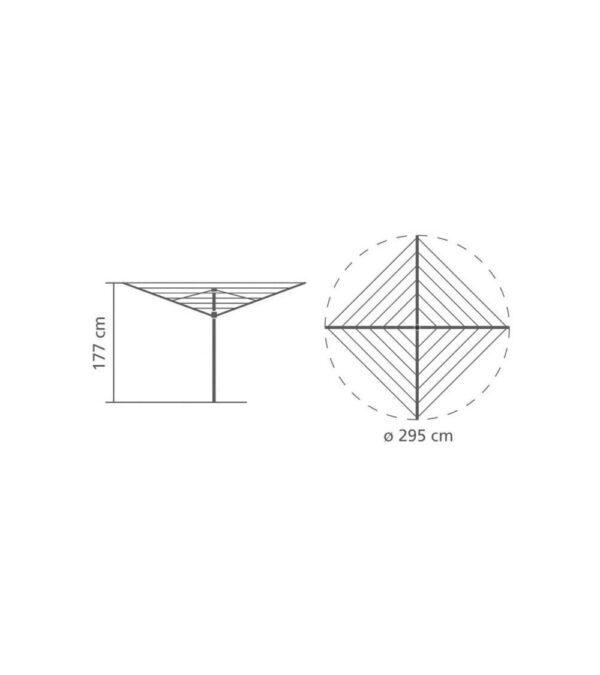 Brabantia 50m Essential Rotary Washing Line (Metallic Grey) Collapsible Umbrella System, 4 Arm Outdoor Clothes Dryer + 35mm Plastic Ground Tube
