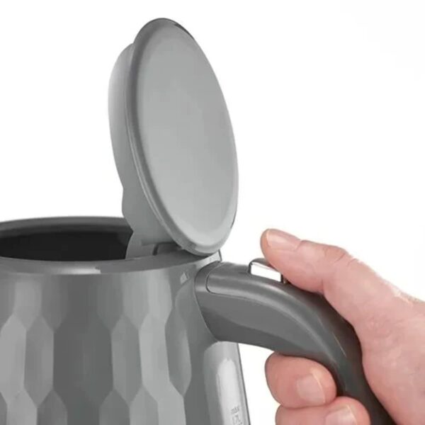 Russell Hobbs Honeycomb Electric 1.7L Cordless Kettle (Fast Boil 3KW, Grey premium plastic, matt & high gloss finish, Removable washable anti-scale filter, Push button lid, Perfect pour spout) 26053