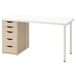 Lagkapten/Alex Desk, 140x60 cm, durable and easy to care for. Desks for home. Desks computer desks. Tables desks. (White/white stained oak effec)