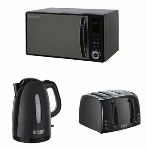 Russell Hobbs Microwave, 23 L with Textures Kettle, 1.7 L, 3000 W and Textures 4 Slice Toaster - Black