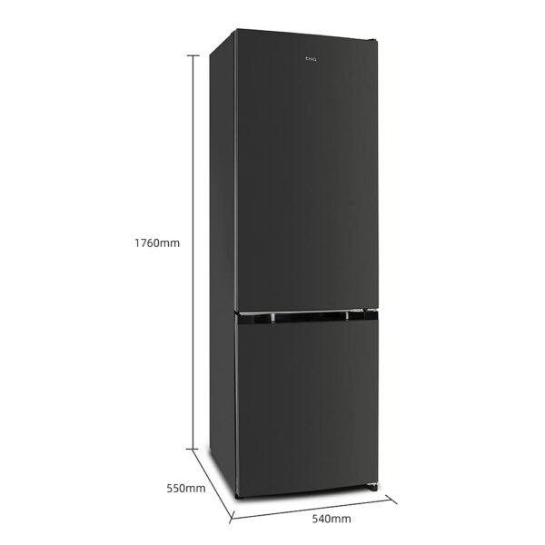 CHiQ 260L Freestanding fridge freezer low frost (54cm wide 128cm High) 70/30, 12-year compressor warranty,E 39 db, Reversible Doors dark inox