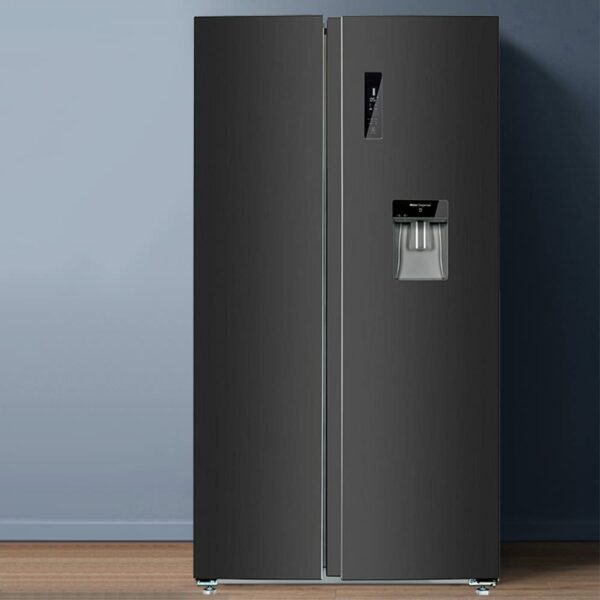 Chiq American fridge freezer FSS559NEI42D, 559 litres, inverter compressor, ventilated cold, frost free, dark inox, E, 39db, water dispenser 5 liters