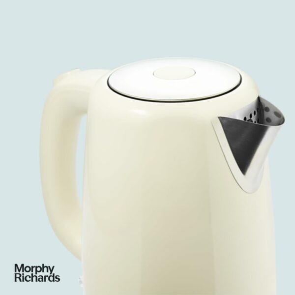 Morphy Richards Equip Jug Kettle, 1.7L, 3Kw Rapid boil, Removeable Limescale Filter, Easy View Water Gauge, Stainless Steel Case, Cream, 102784