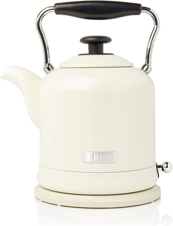 Haden Highclere Cream Kettle - 3000W Fast Boil Stainless Steel Cordless, 360 Base, Cup Markings - 1.7L Retro Design Perfect for Any Kitchen