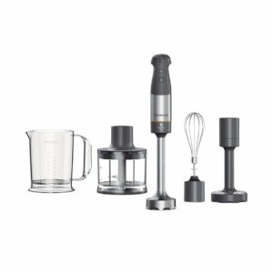 Kenwood Triblade XL Hand Blender, Mixer with Anti-Splash, Chopper 500ml, Metal Whisk and Masher Attachment and BPA-Free Plastic Beaker, HBM60.307GY, Dishwasher Safe, 1000W, Grey