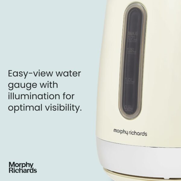 Morphy Richards Equip Jug Kettle, 1.7L, 3Kw Rapid boil, Removeable Limescale Filter, Easy View Water Gauge, Stainless Steel Case, Cream, 102784