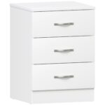 Vida Designs Large White Bedside Cabinet Chest of Drawers, 3 Drawer With Metal Handles