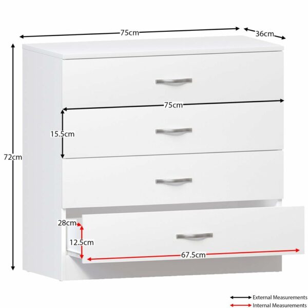 Vida Designs Riano 4 Drawer Chest of Drawers, Metal Handles, Runners, Anti-Bowing Drawer Support, Bedroom, Nursery Furniture, White