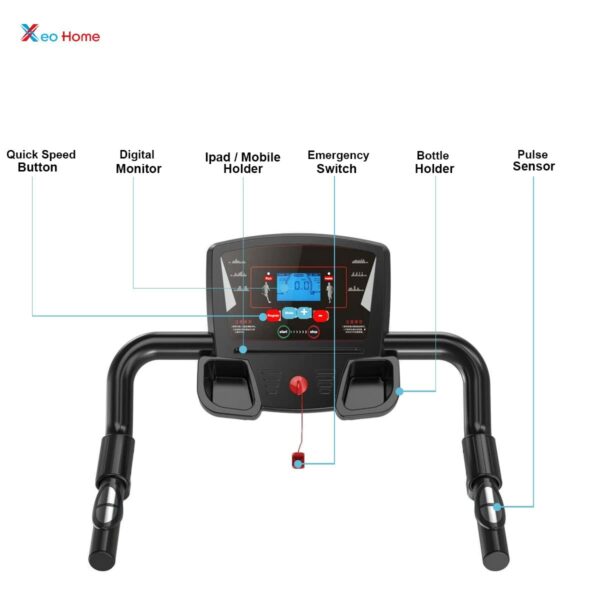 Foldable Treadmill XEO HOME Treadmills for Office Home Indoor Gym Cardio Workout Fitness Heavy Duty Space Saving Folding Best Running Walking & Jogging Machines LCD Water Bottle Holder & Pad Mobile