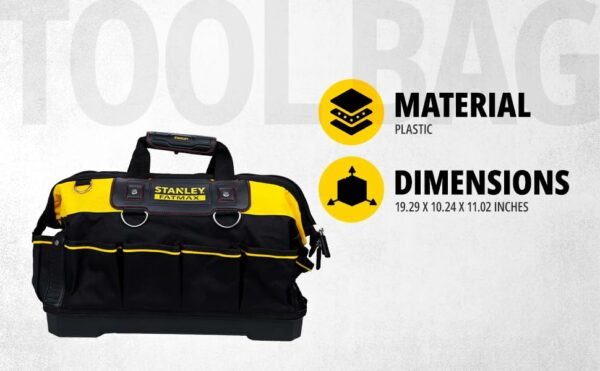 Stanley Fatmax Technician Tool Bag, Heavy Duty 600 Denier and Leather, Multifunctional Tool Storage Organiser, 18 Inch, Black/Yellow, 1-93-950