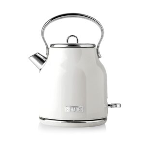 Haden Heritage White Kettle – 1.7L Stylish Retro Stainless Steel Kettle with Rapid Boil Technology, Cordless Design, Perfect for Tea, Coffee, and Everyday Kitchen Use
