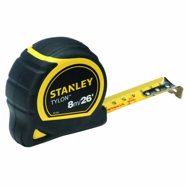Stanley Tylon Pocket Tape Measure 8m/26ft, Tru-Zero End Hook, Tylon Coated Blade, 1.75m Tape Standout, 0-30-656