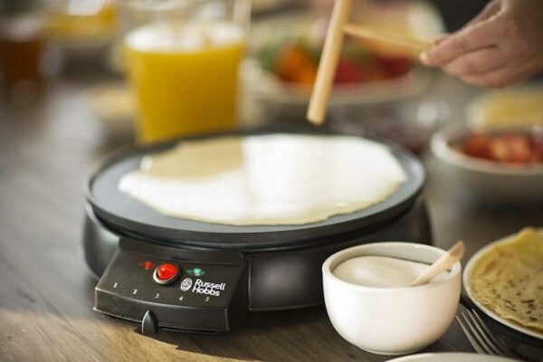 Russell Hobbs Electric Crepe & Pancake Maker - Large 30cm (12 inch) easy to clean Non-stick hotplate, Crepe making tools inc, Adjustable thermostat, Power on & temp indicator light, 20920