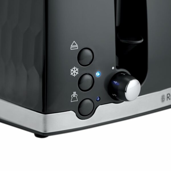 Russell Hobbs Honeycomb 4 Slice Toaster (Independent & Extra wide slots with high lift, 6 Browning levels, Frozen/Cancel/Reheat function, Removable crumb tray, 1500W, Black textured high gloss) 26071
