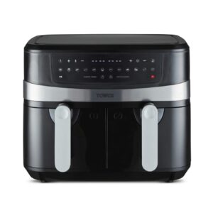 Tower T17088 Vortx 9L Dual Basket Air Fryer with Smart Finish, 2600W, Black