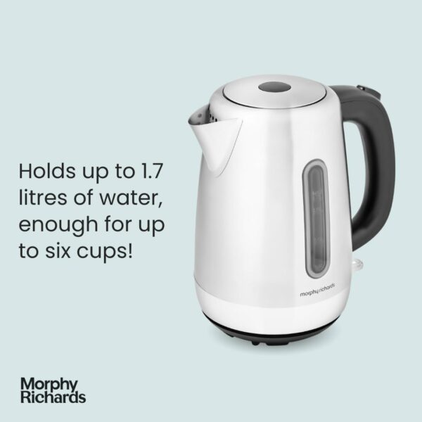 Morphy Richards Equip Jug Kettle, 1.7L, 3Kw Rapid boil, Removeable Limescale Filter, Easy View Water Gauge, Brushed Stainless Steel Case, 102786