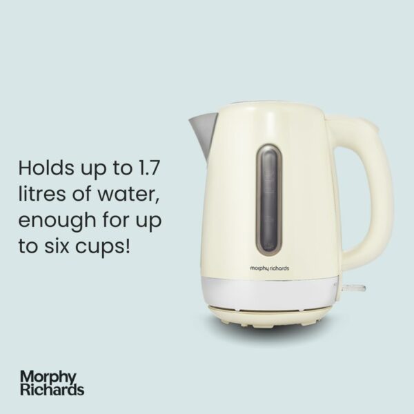 Morphy Richards Equip Jug Kettle, 1.7L, 3Kw Rapid boil, Removeable Limescale Filter, Easy View Water Gauge, Stainless Steel Case, Cream, 102784