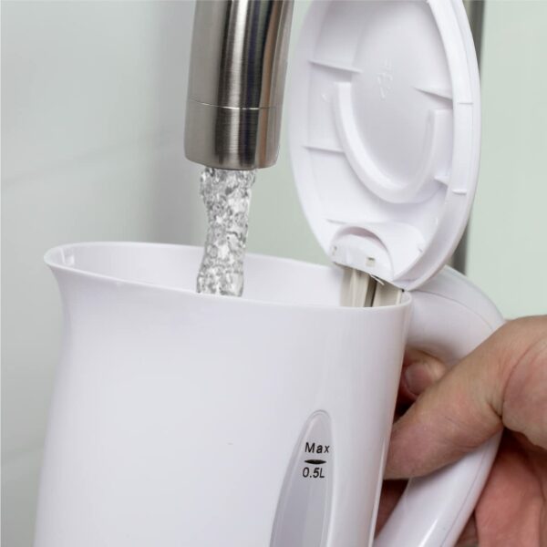 Quest 35440 Compact Travel Kettle / 0.5 litres / 600 Watt/Dual Voltage/Indicator Light/Includes 2 Cups/White