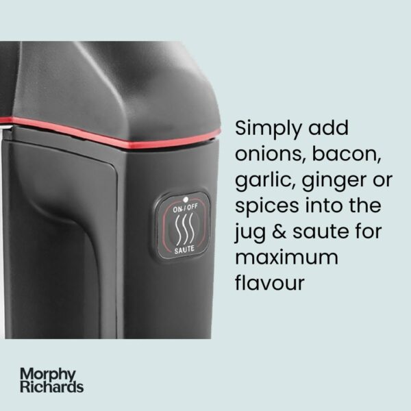 Morphy Richards Sauté & Soup Maker, 1.6L, 4 Settings, Smooth, Chunky, Juice, Blend Pause Function, Family Size, Non-Stick Coated Jug, Detachable Power Cord, Stainless Steel, 501014