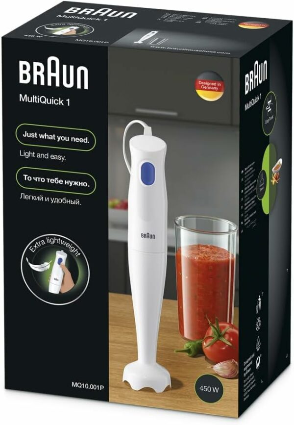 Braun MultiQuick 1 Hand Mixer MQ10.001P, Lightweight Mixer with EasyTwist Technology, One Speed, 450W, White