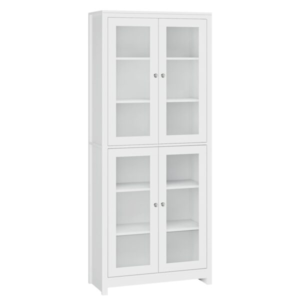 FOREHILL 190cm Display Cabinet with 4 Glass Doors Tall Bookcase Kitchen Cupboard Sideboard Storage Cabinet Living Room White