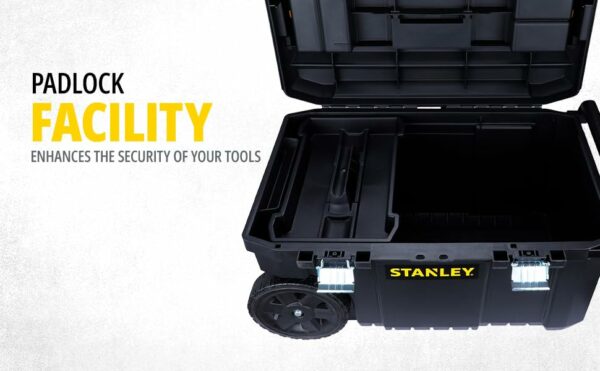 Stanley Rolling Toolbox Chest with Heavy Duty Metal Latch, 2 Lid Organisers for Small Parts, Portable Tote Tray for Tools, STST1-80150