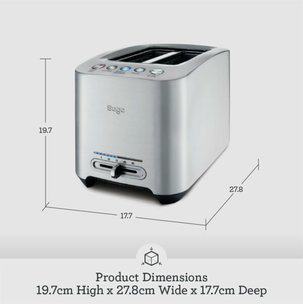 Sage - The Smart Toast 2-Slice Toaster - 2 Extra-Wide Slots - A Bit More, Lift & Look, Defrost & Bagel Settings - Brushed Aluminium