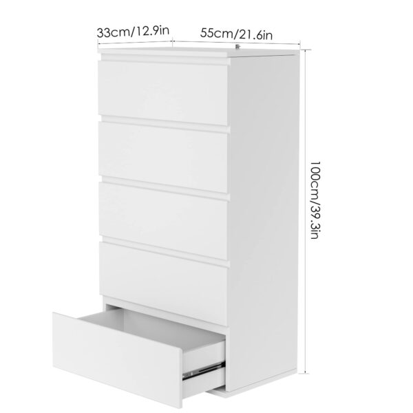 Forehill White Chest of Drawers Bedroom Storage Cabinet with 5 Drawers Tall Chest
