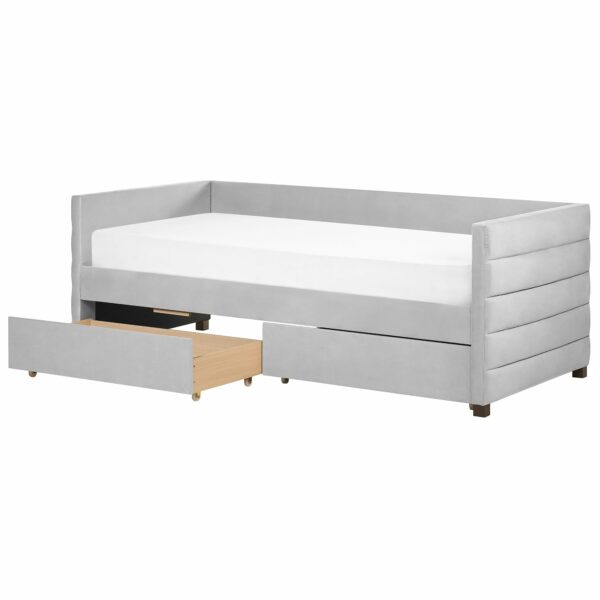 Beliani Velvet Daybed EU Single Size with Slatted Frame and Drawers Light Grey Marray