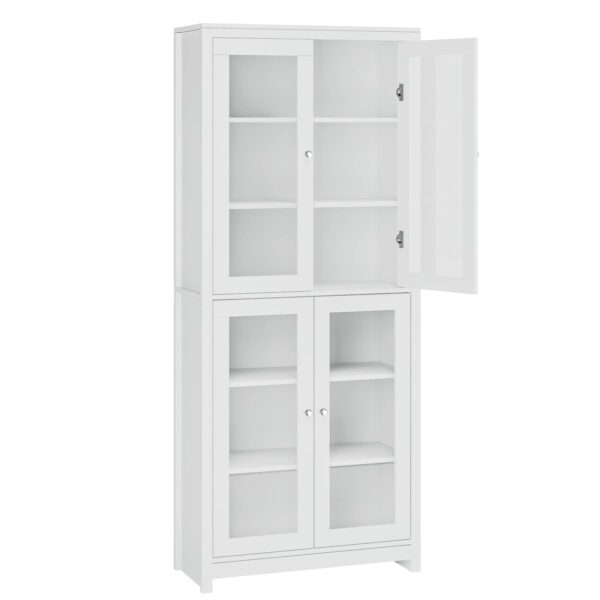 FOREHILL 190cm Display Cabinet with 4 Glass Doors Tall Bookcase Kitchen Cupboard Sideboard Storage Cabinet Living Room White