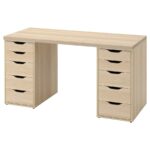 Lagkapten/Alex Desk,140x60 cm, durable and easy to care for. Desks for home. Desks computer desks. Tables desks. (White stained oak effect)