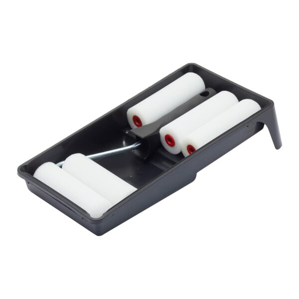 Fit For The Job 7 pc Foam Mini Paint Roller Set for Painting with Gloss & Satin, Wood & Metal, Skirting, Window Sills, Doors, 4 inch Roller and Tray Set