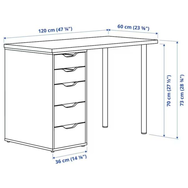 Lagkapten/Alex Desk, 120x60 cm, Durable and Easy to Care For, White Stained Oak Effect/White - Home and Computer Desks, Tables,  Environment Friendly