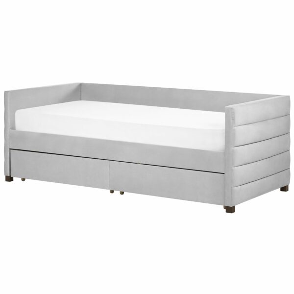 Beliani Velvet Daybed EU Single Size with Slatted Frame and Drawers Light Grey Marray