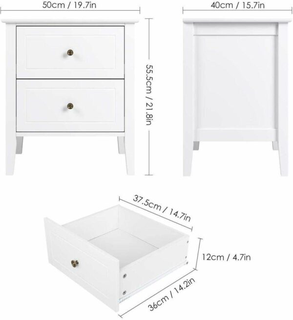 Nightstand Chest of Drawers Set of 2 Bedside Table Nightstand Storage Cabinet with 2 Drawers Handles 50x40x55.5cm Side table (Size : 2)