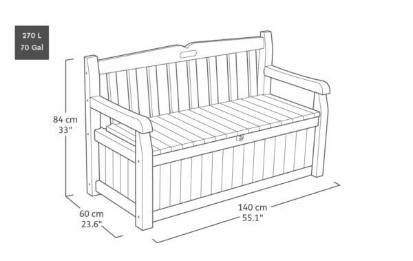 Keter Eden Bench 265L Outdoor 60% recycled Garden Furniture Storage Box Graphite Light Grey